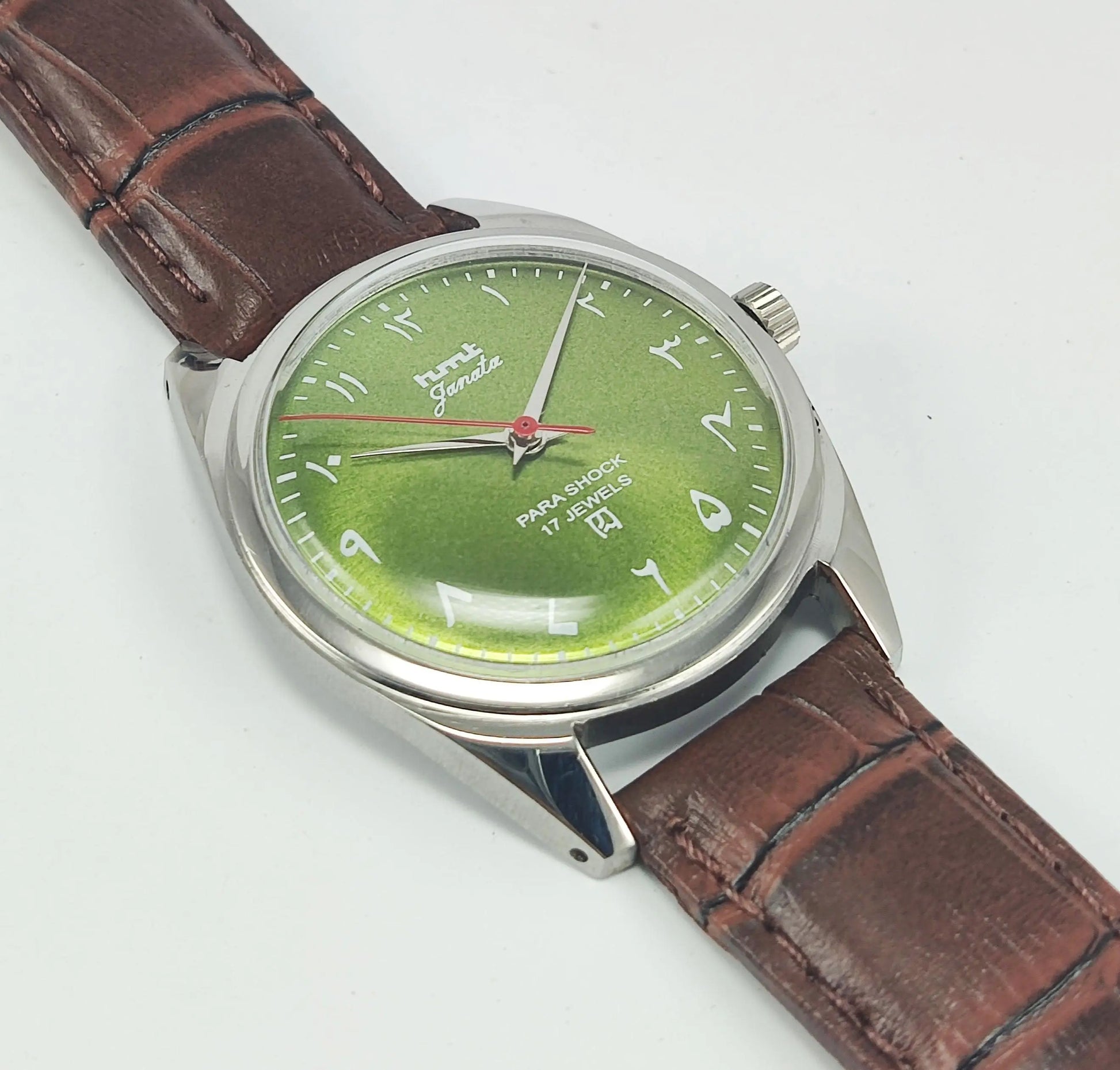 HMT Janata Para Shock 17 Jewels Urdu/Arabic Apple Green Dial Mechanical Hand winding Men's Wrist Watch - Discover-Diamonds