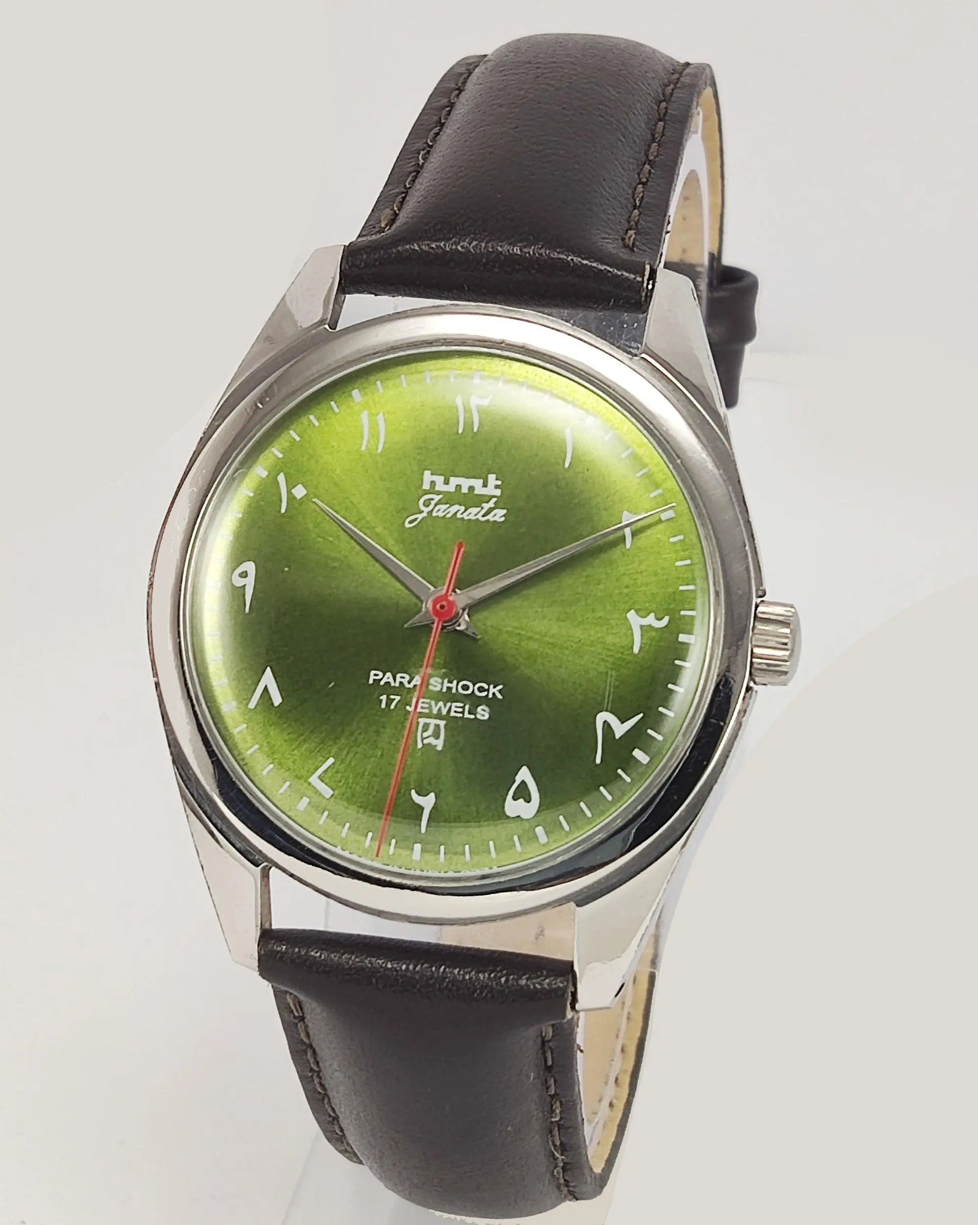 HMT Janata Para Shock 17 Jewels Urdu/Arabic Apple Green Dial Mechanical Hand winding Men's Wrist Watch - Discover-Diamonds