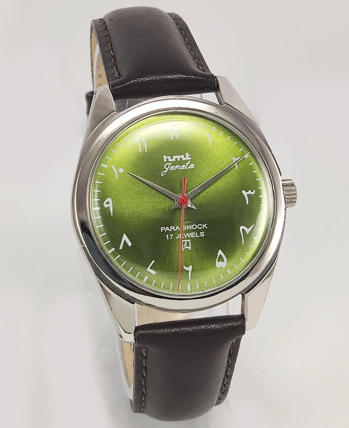 HMT Janata Para Shock 17 Jewels Urdu/Arabic Apple Green Dial Mechanical Hand winding Men's Wrist Watch - Discover-Diamonds