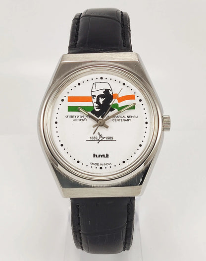 HMT Jawaharlal Nehru White Dial Para Shock 17 Jewels Mechanical Hand winding Men's Wrist Watch - Discover-Diamonds