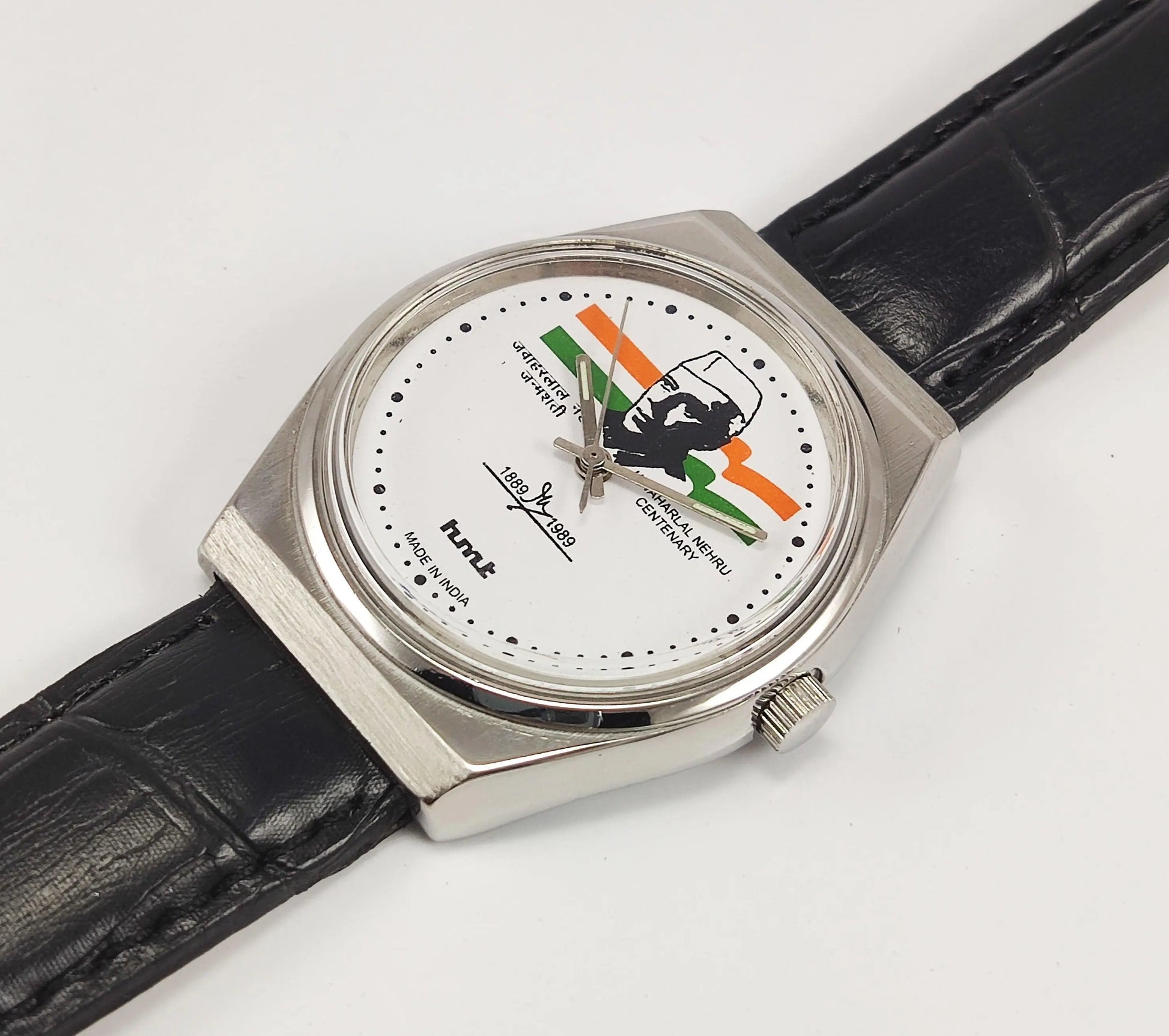 HMT Jawaharlal Nehru White Dial Para Shock 17 Jewels Mechanical Hand winding Men's Wrist Watch - Discover-Diamonds