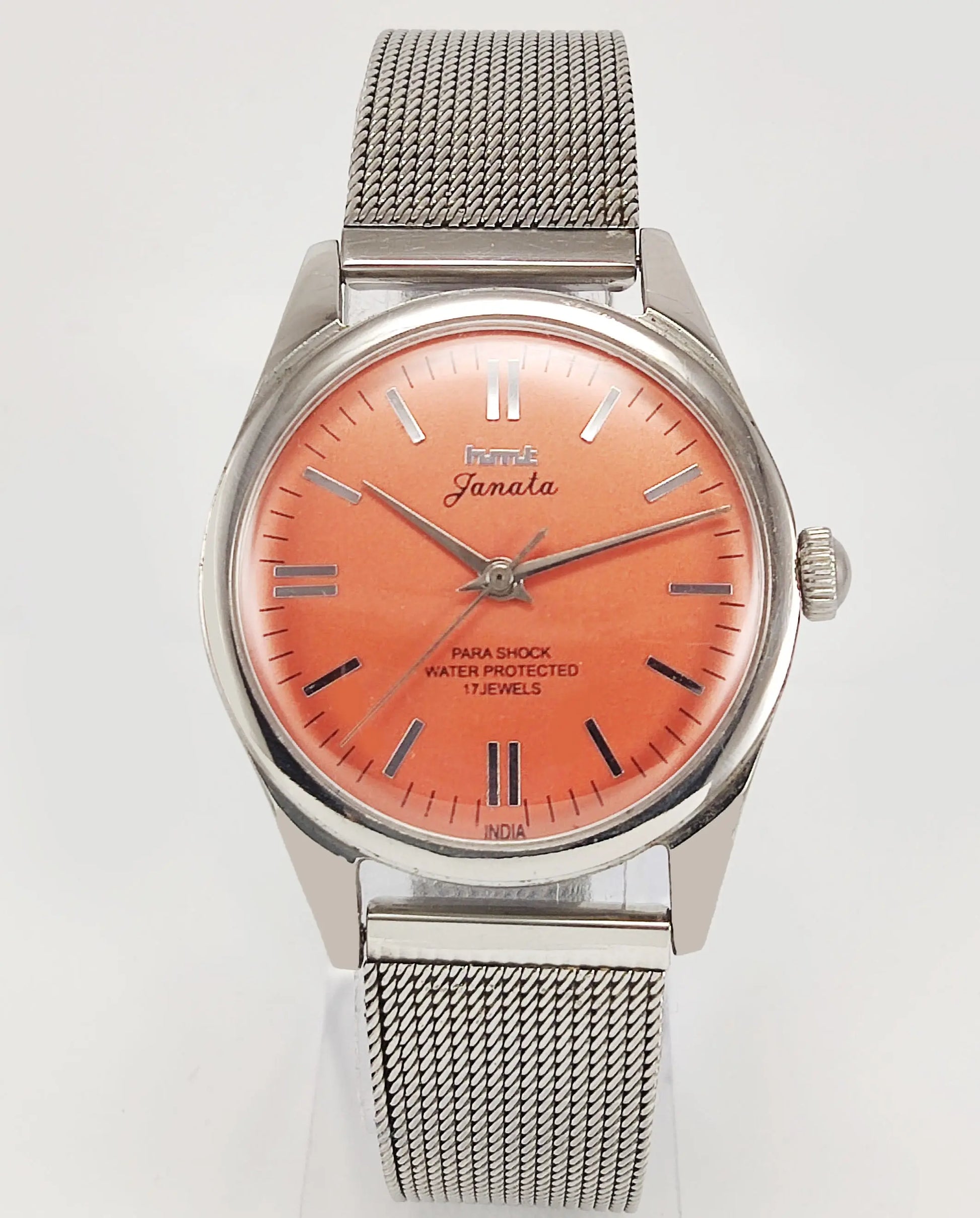 HMT Janata Para Shock 17 Jewels Orange Dial Mechanical Hand winding Men's Wrist Watch Discover-Diamonds