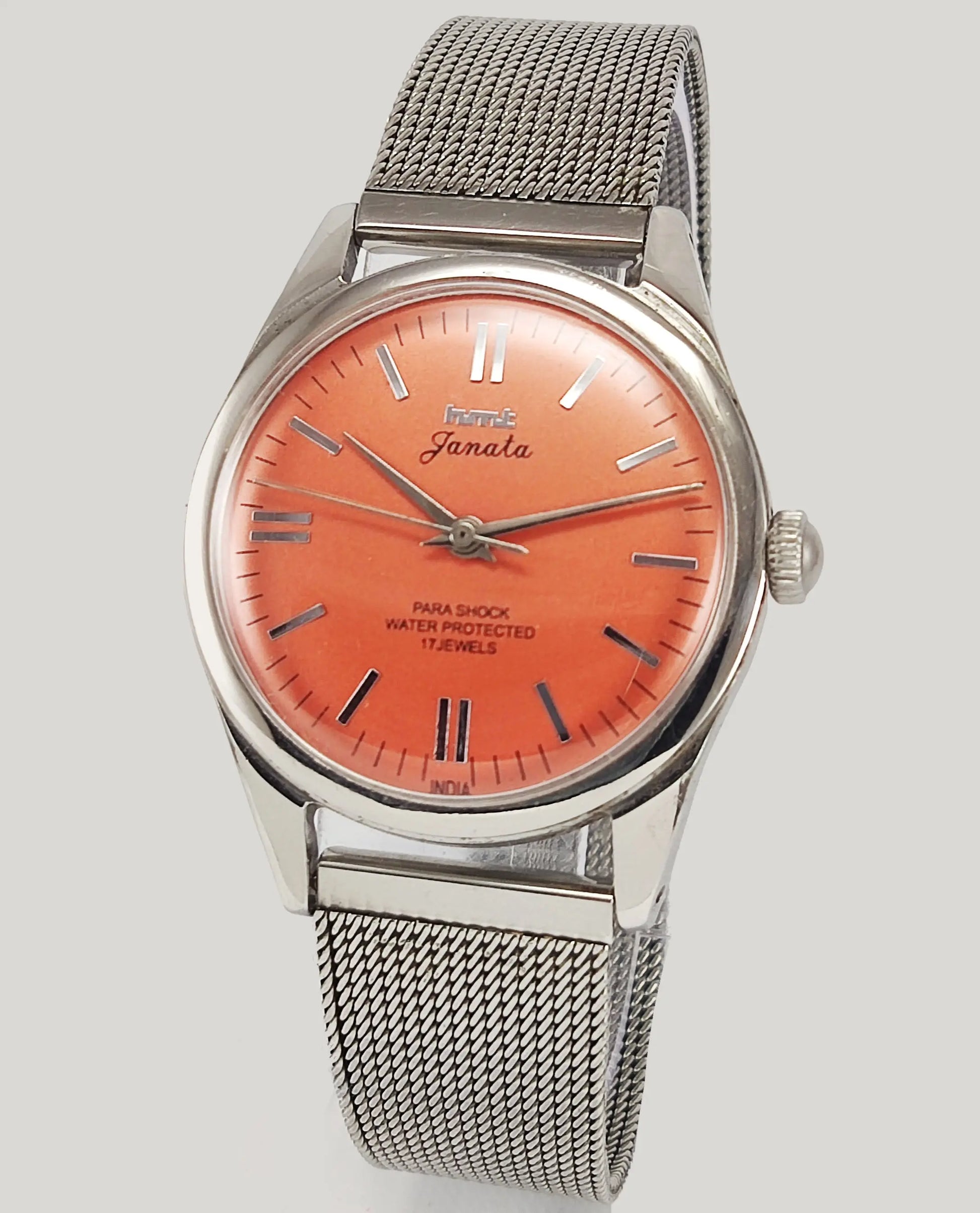 HMT Janata Para Shock 17 Jewels Orange Dial Mechanical Hand winding Men's Wrist Watch Discover-Diamonds