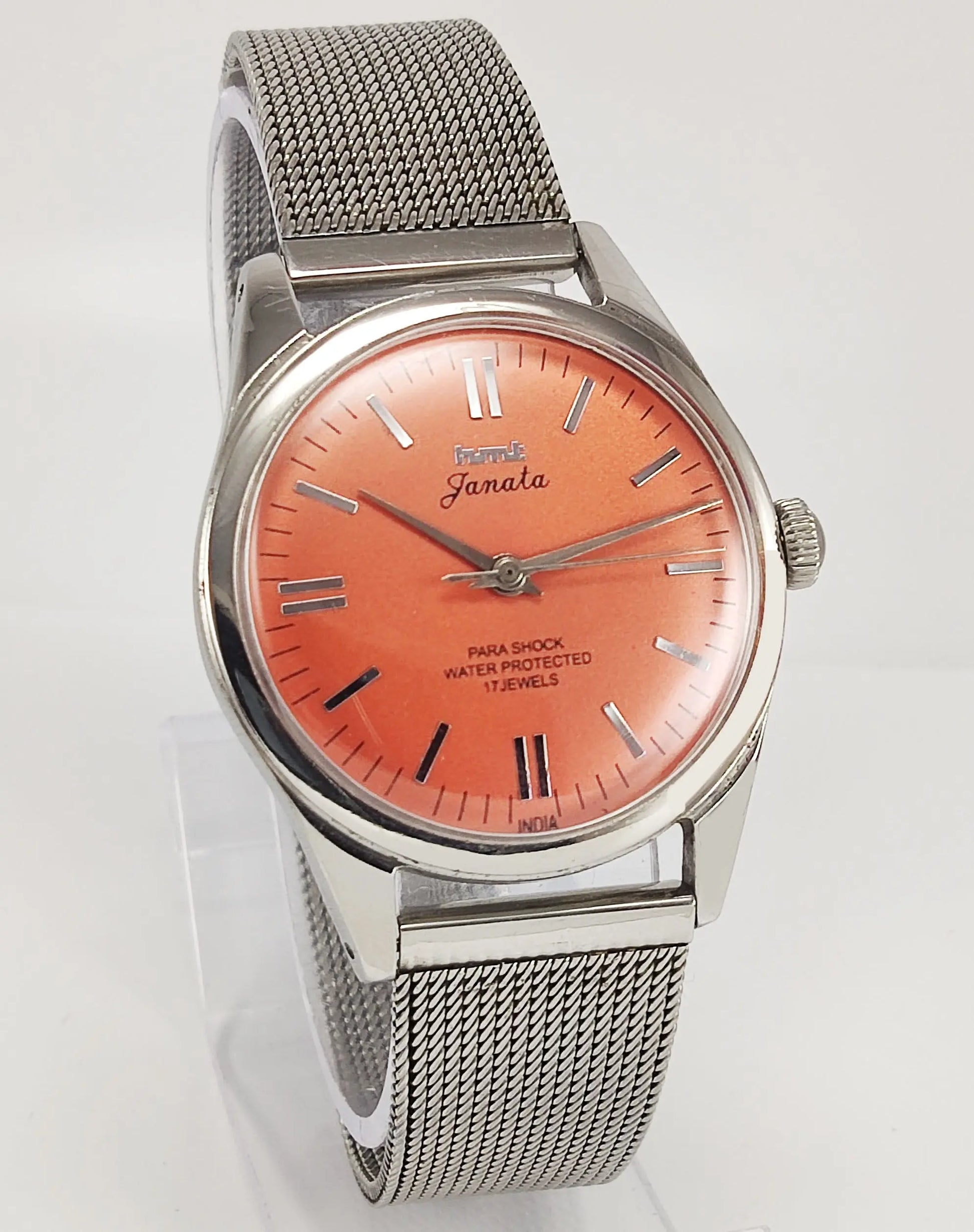 HMT Janata Para Shock 17 Jewels Orange Dial Mechanical Hand winding Men's Wrist Watch Discover-Diamonds