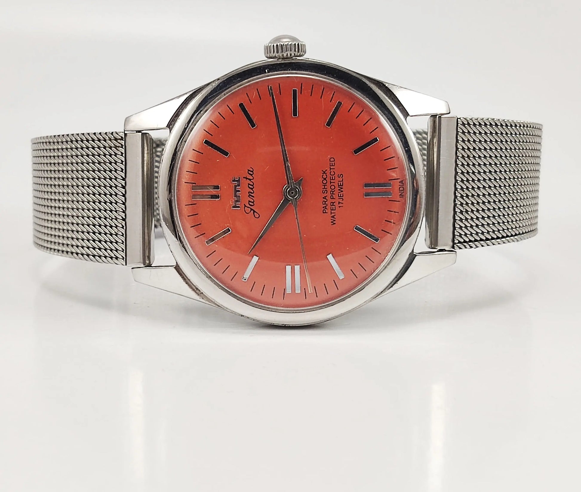 HMT Janata Para Shock 17 Jewels Orange Dial Mechanical Hand winding Men's Wrist Watch Discover-Diamonds