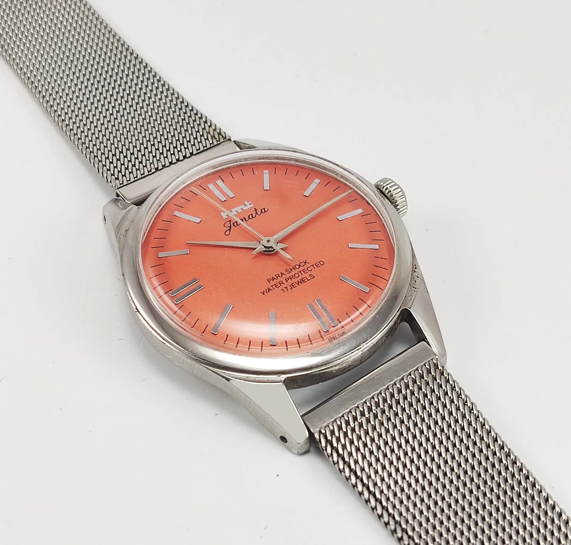 HMT Janata Para Shock 17 Jewels Orange Dial Mechanical Hand winding Men's Wrist Watch Discover-Diamonds