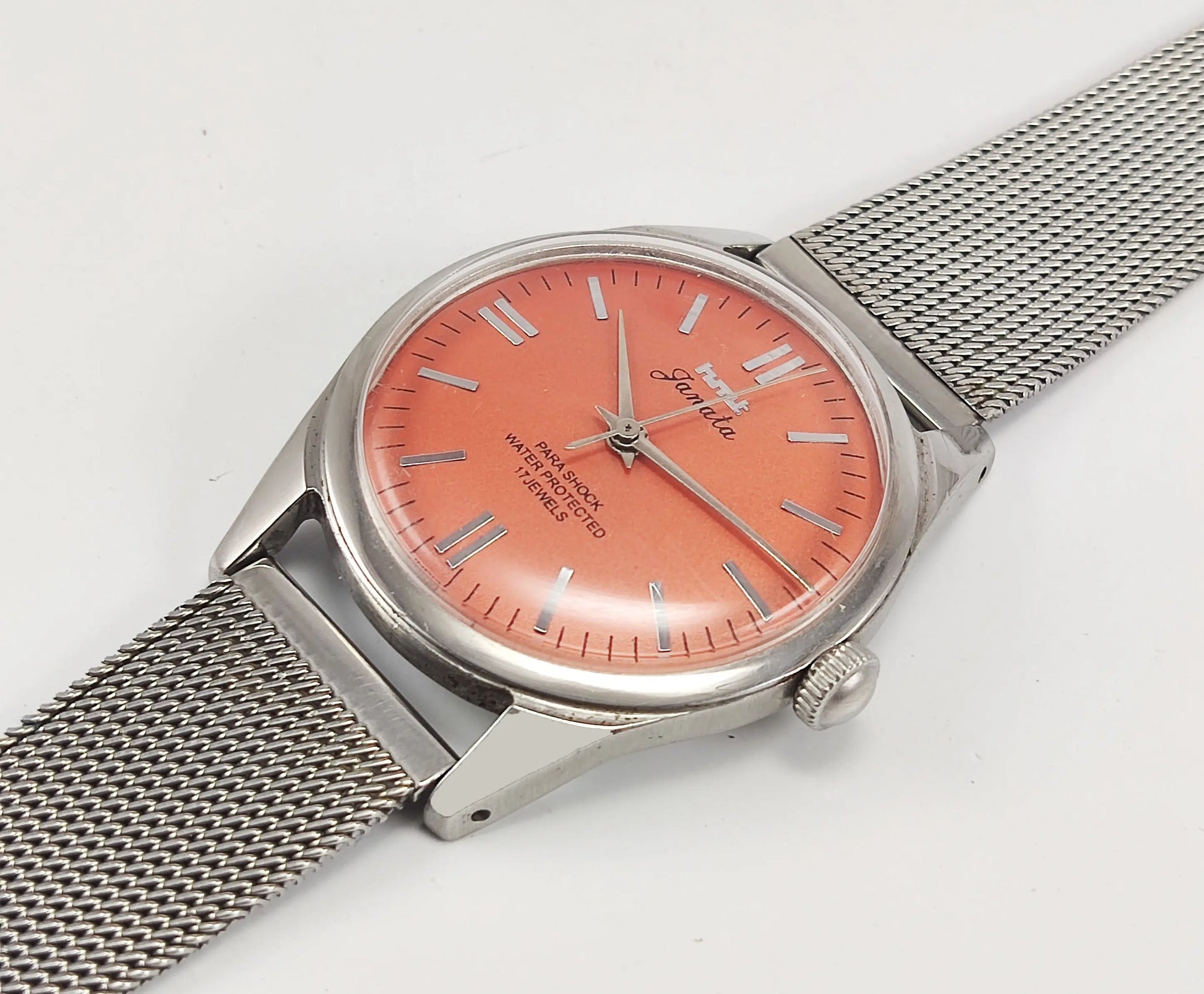 HMT Janata Para Shock 17 Jewels Orange Dial Mechanical Hand winding Men's Wrist Watch Discover-Diamonds