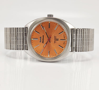 HMT Kohinoor Para Shock 17 Jewels Orange Dial Mechanical Hand winding Men's Wrist Watch - Discover-Diamonds