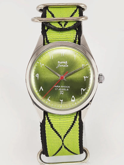 HMT Janata Para Shock 17 Jewels Apple Green Urdu / Arabic Dial Mechanical Hand winding Men's Wrist Watch Discover-Diamonds