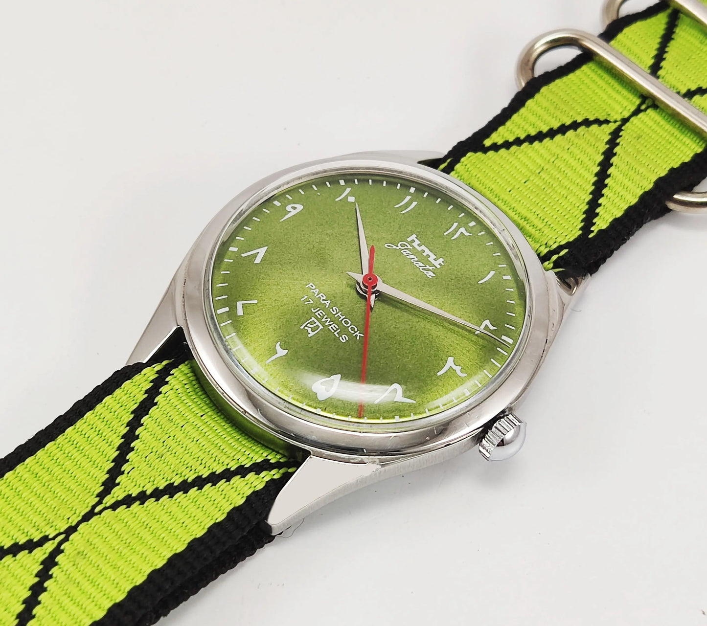 HMT Janata Para Shock 17 Jewels Apple Green Urdu / Arabic Dial Mechanical Hand winding Men's Wrist Watch Discover-Diamonds