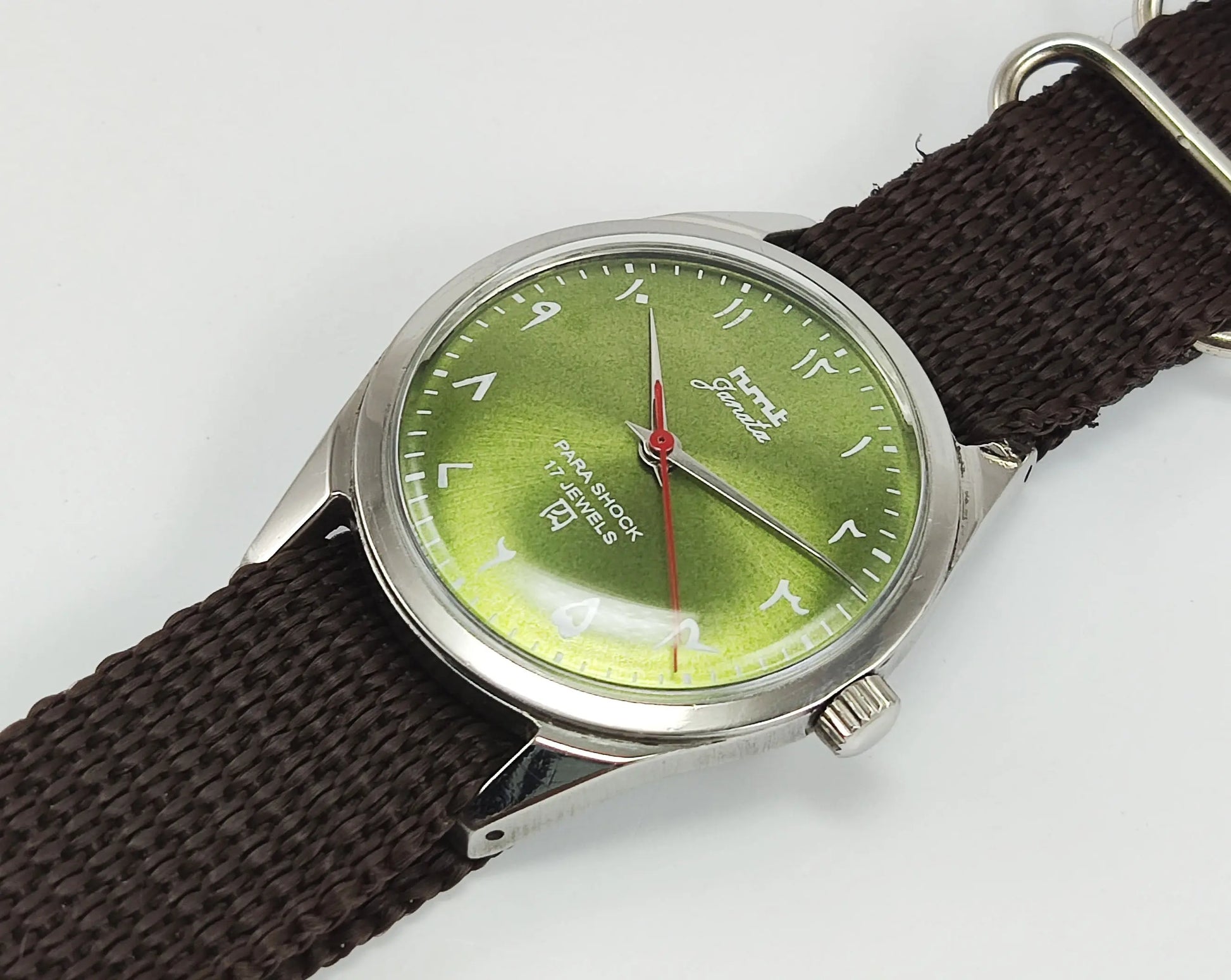 HMT Janata Para Shock 17 Jewels Apple Green Urdu / Arabic Dial Mechanical Hand winding Men's Wrist Watch Discover-Diamonds