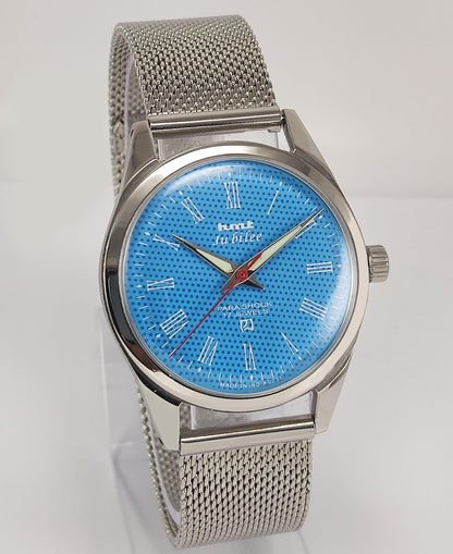 HMT Jubilee Para Shock 17 Jewels Sky Blue Dial Radium Hands Mechanical Hand winding Men's Wrist Watch Discover-Diamonds