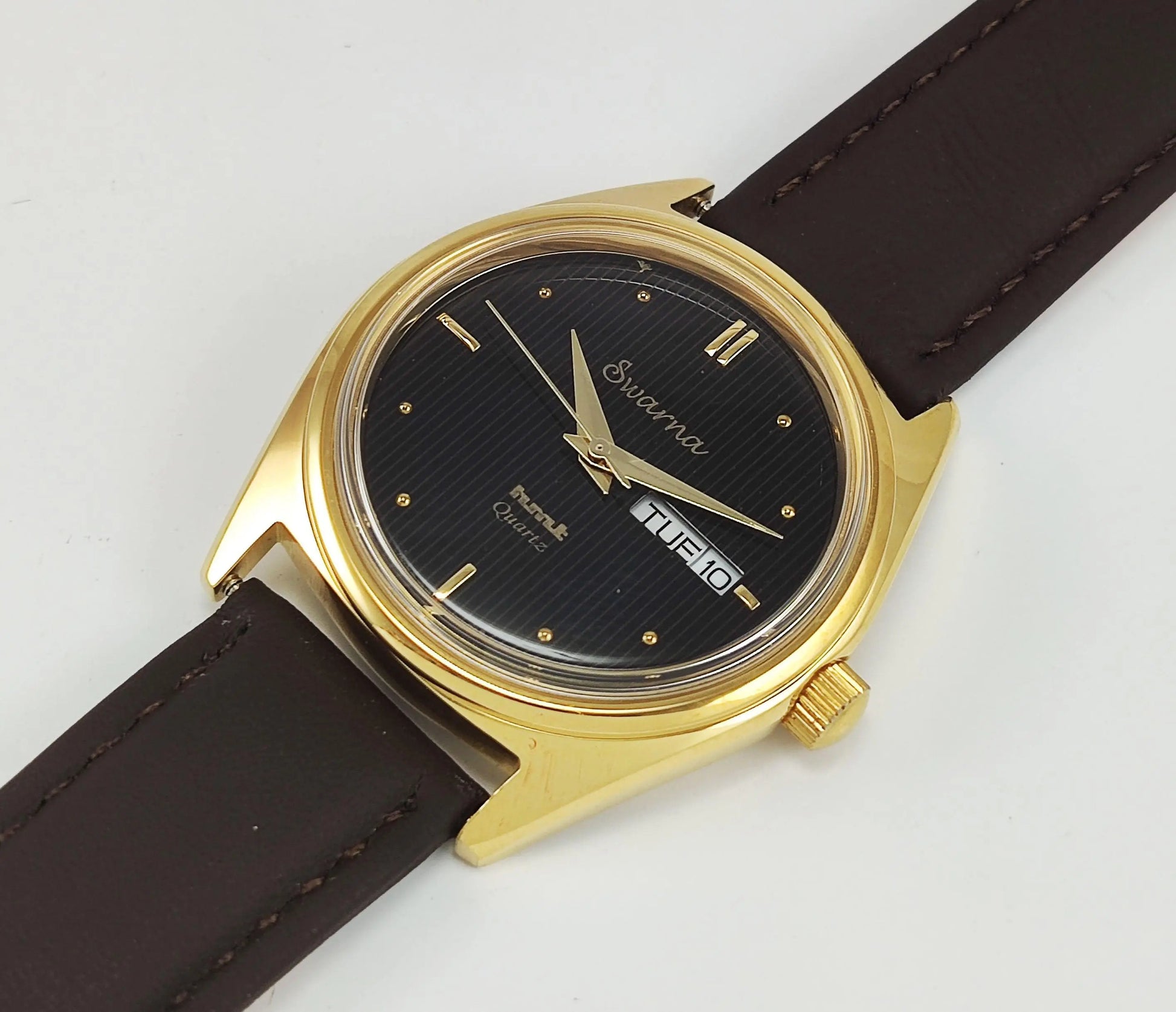 HMT Swarna Quartz Black Color Dial Day Date Function Wrist Watch