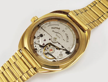 HMT Kanchan Para Shock 21 Jewels Golden Dial Day Date Function Mechanical Automatic Men's Wrist Watch Discover-Diamonds