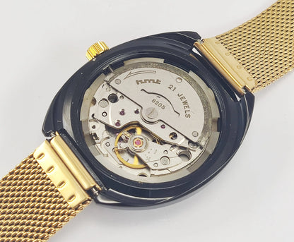 HMT Kanchan Para Shock 21 Jewels Golden Dial Day Date Function Mechanical Automatic Men's Wrist Watch Discover-Diamonds