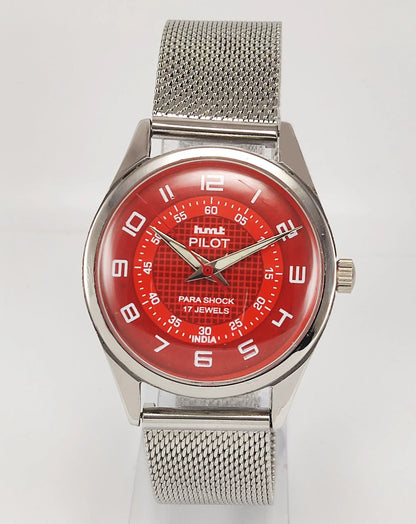 HMT Pilot Para Shock 17 Jewels Red Dial Radium Hands Mechanical Hand winding Men's Wrist Watch - Discover-Diamonds