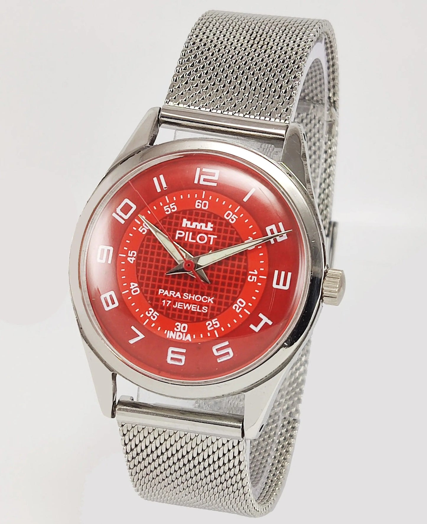 HMT Pilot Para Shock 17 Jewels Red Dial Radium Hands Mechanical Hand winding Men's Wrist Watch - Discover-Diamonds