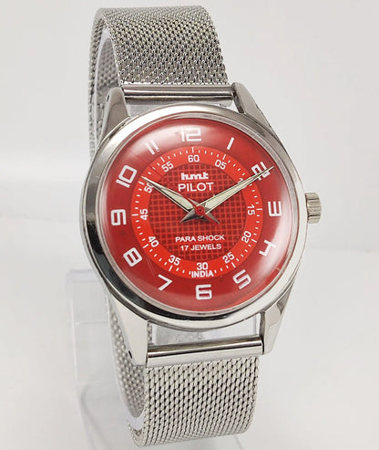 HMT Pilot Para Shock 17 Jewels Red Dial Radium Hands Mechanical Hand winding Men's Wrist Watch - Discover-Diamonds