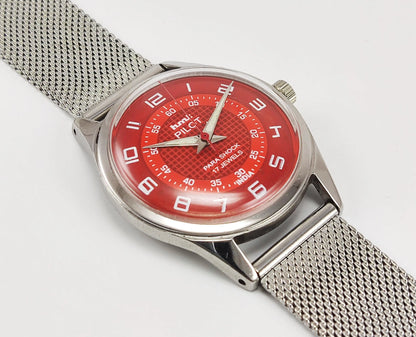 HMT Pilot Para Shock 17 Jewels Red Dial Radium Hands Mechanical Hand winding Men's Wrist Watch - Discover-Diamonds