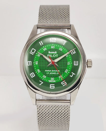 HMT Pilot Para Shock 17 Jewels Radium Hands Green Dial Mechanical Hand winding Men's Wrist Watch 0231 Discover-Diamonds