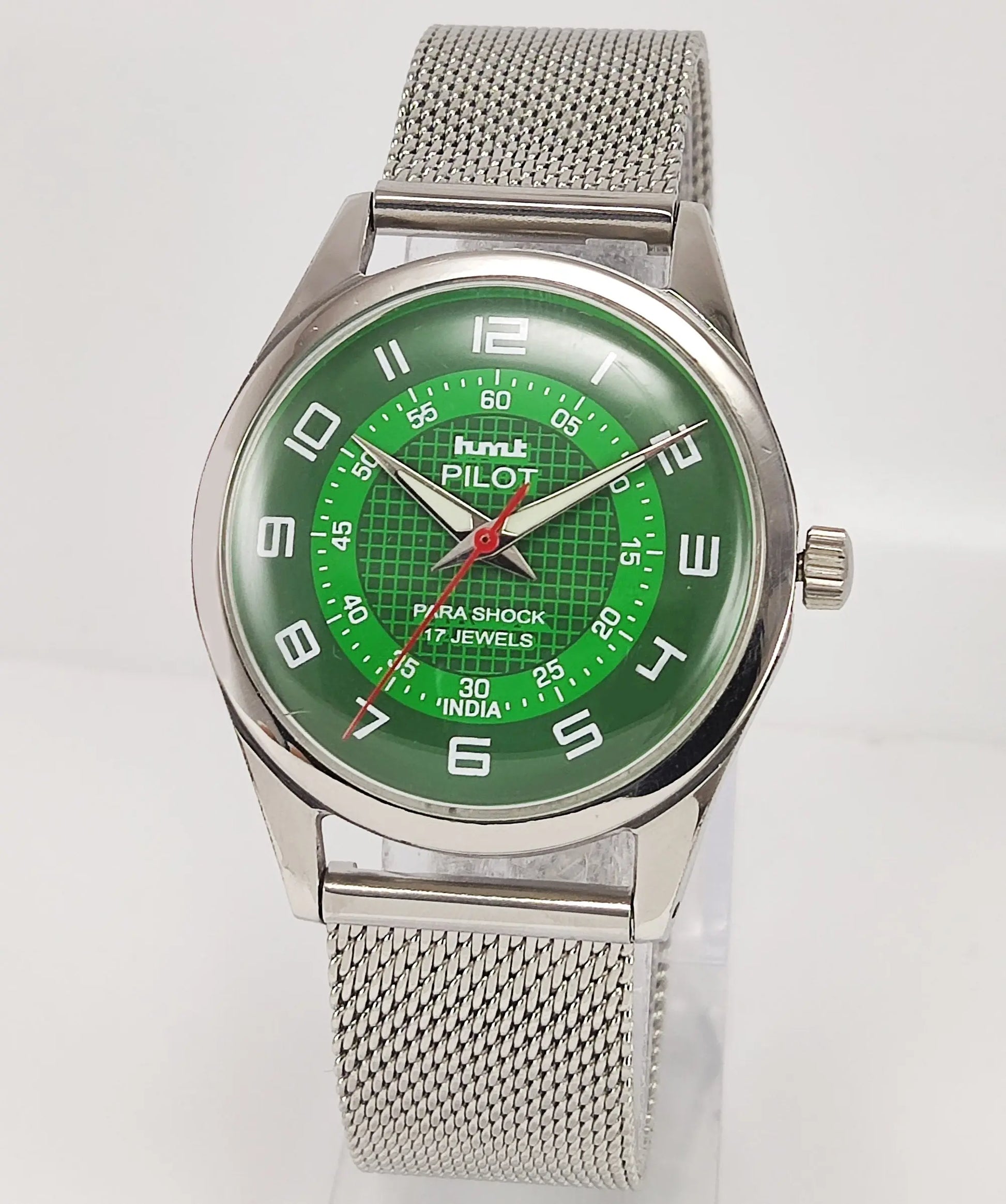 HMT Pilot Para Shock 17 Jewels Radium Hands Green Dial Mechanical Hand winding Men's Wrist Watch 0231 Discover-Diamonds