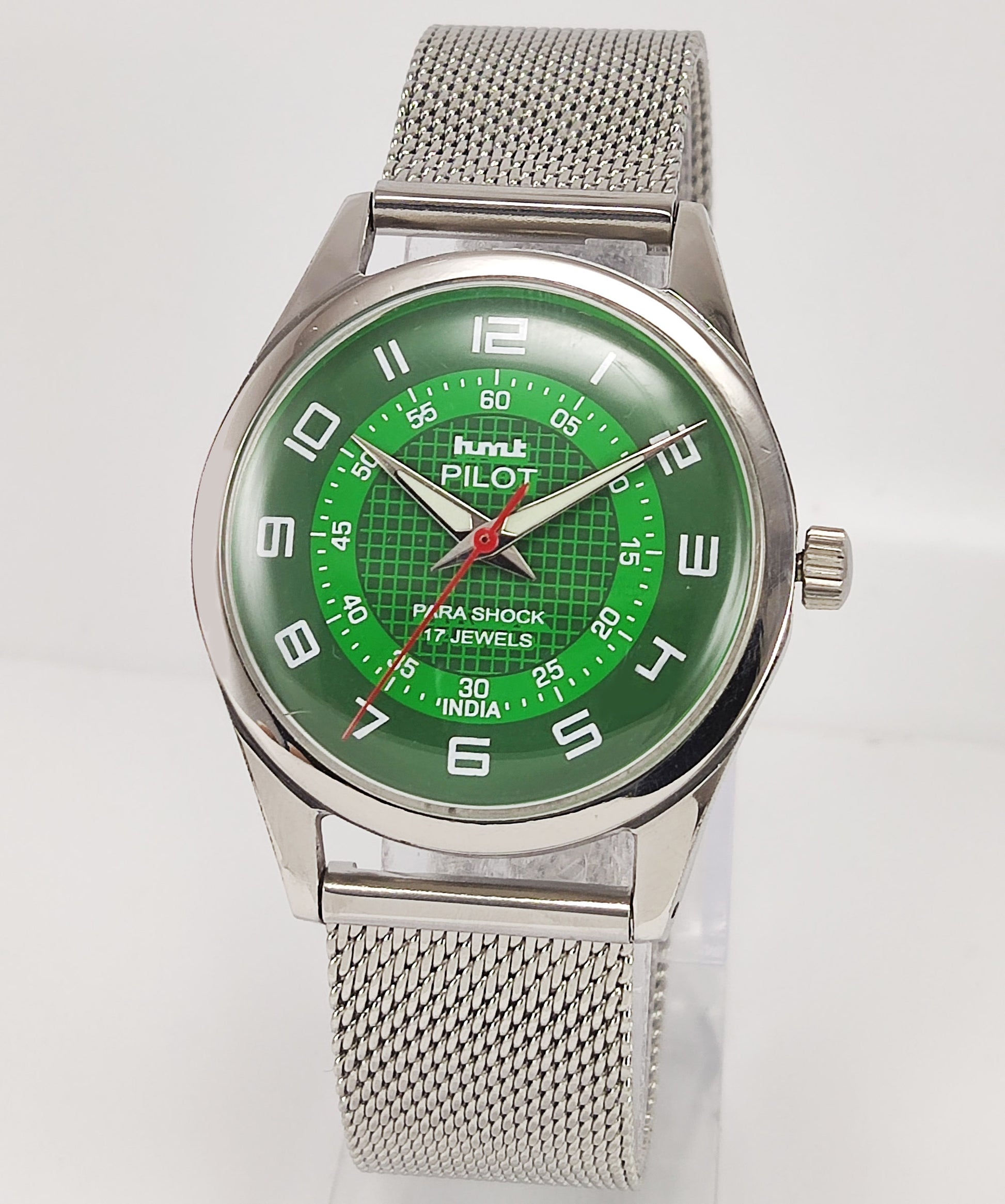 HMT Pilot Para Shock 17 Jewels Green Dial Radium Hands Mechanical Hand winding Men's Wrist Watch Discover-Diamonds