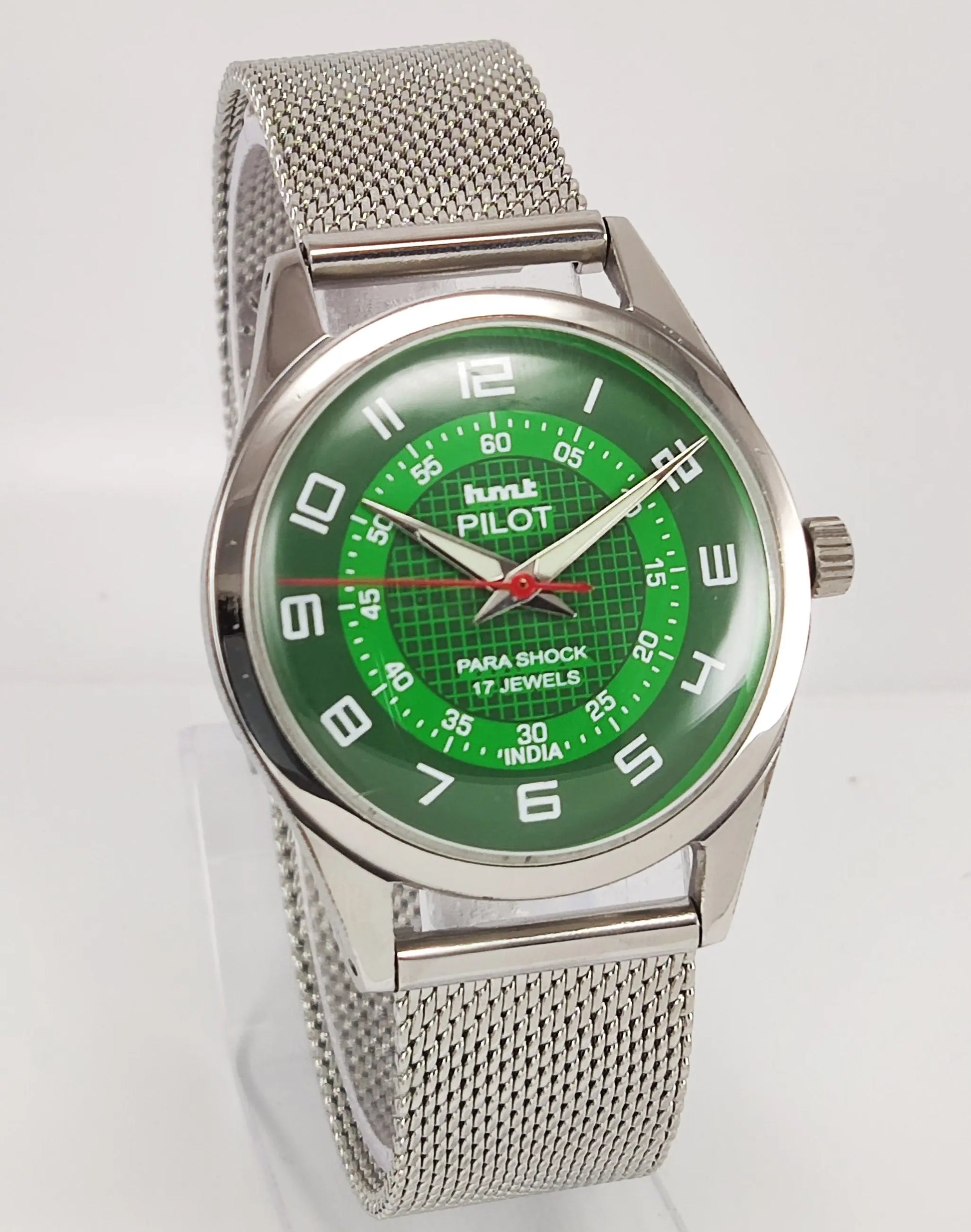 HMT Pilot Para Shock 17 Jewels Radium Hands Green Dial Mechanical Hand winding Men's Wrist Watch 0231 Discover-Diamonds