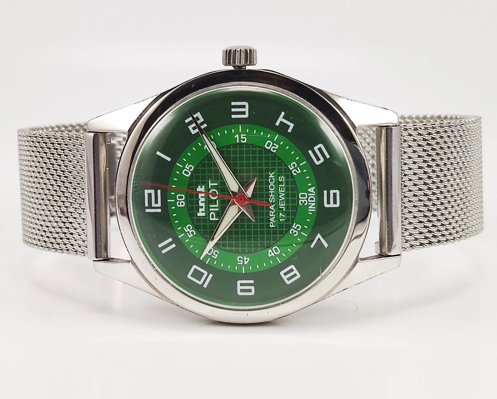 HMT Pilot Para Shock 17 Jewels Radium Hands Green Dial Mechanical Hand winding Men's Wrist Watch 0231 Discover-Diamonds