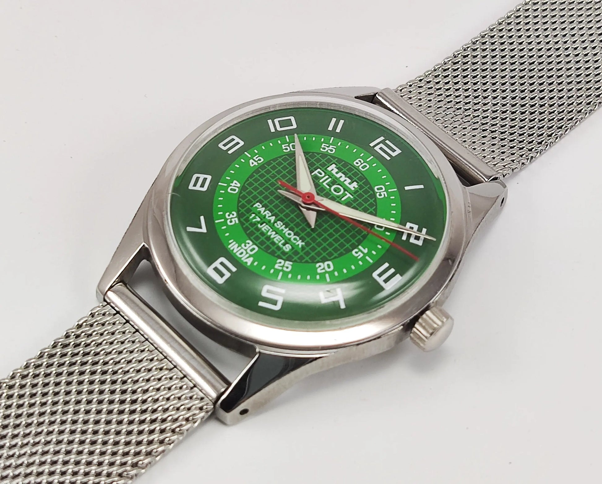 HMT Pilot Para Shock 17 Jewels Radium Hands Green Dial Mechanical Hand winding Men's Wrist Watch 0231 Discover-Diamonds