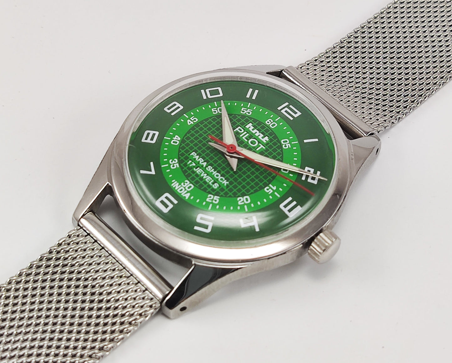 HMT Pilot Para Shock 17 Jewels Green Dial Radium Hands Mechanical Hand winding Men's Wrist Watch Discover-Diamonds