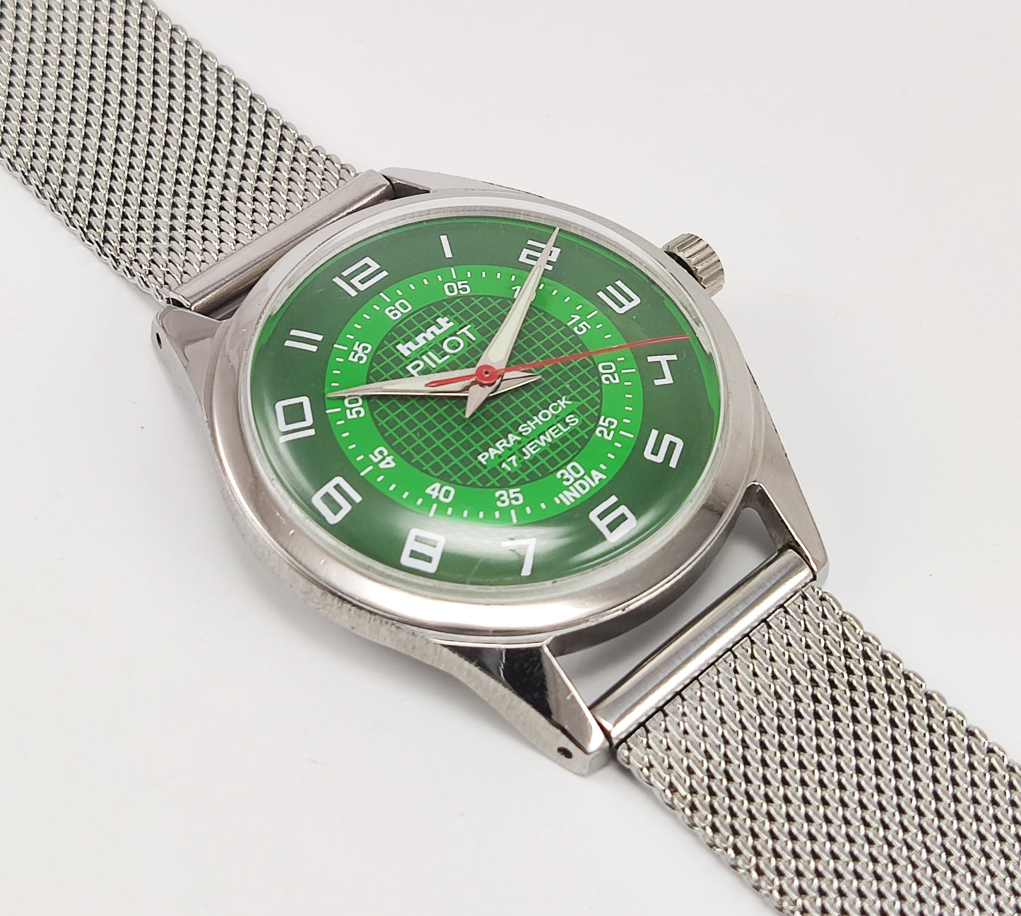 HMT Pilot Para Shock 17 Jewels Green Dial Radium Hands Mechanical Hand winding Men's Wrist Watch Discover-Diamonds