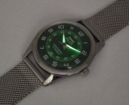 HMT Pilot Para Shock 17 Jewels Radium Hands Green Dial Mechanical Hand winding Men's Wrist Watch 0231 Discover-Diamonds