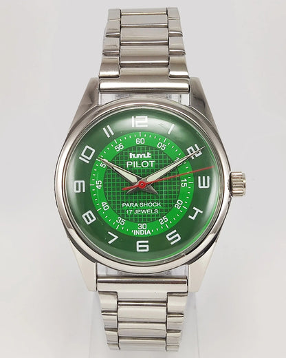 HMT Pilot Para Shock 17 Jewels Radium Hands Green Dial Mechanical Hand winding Men's Wrist Watch Discover-Diamonds