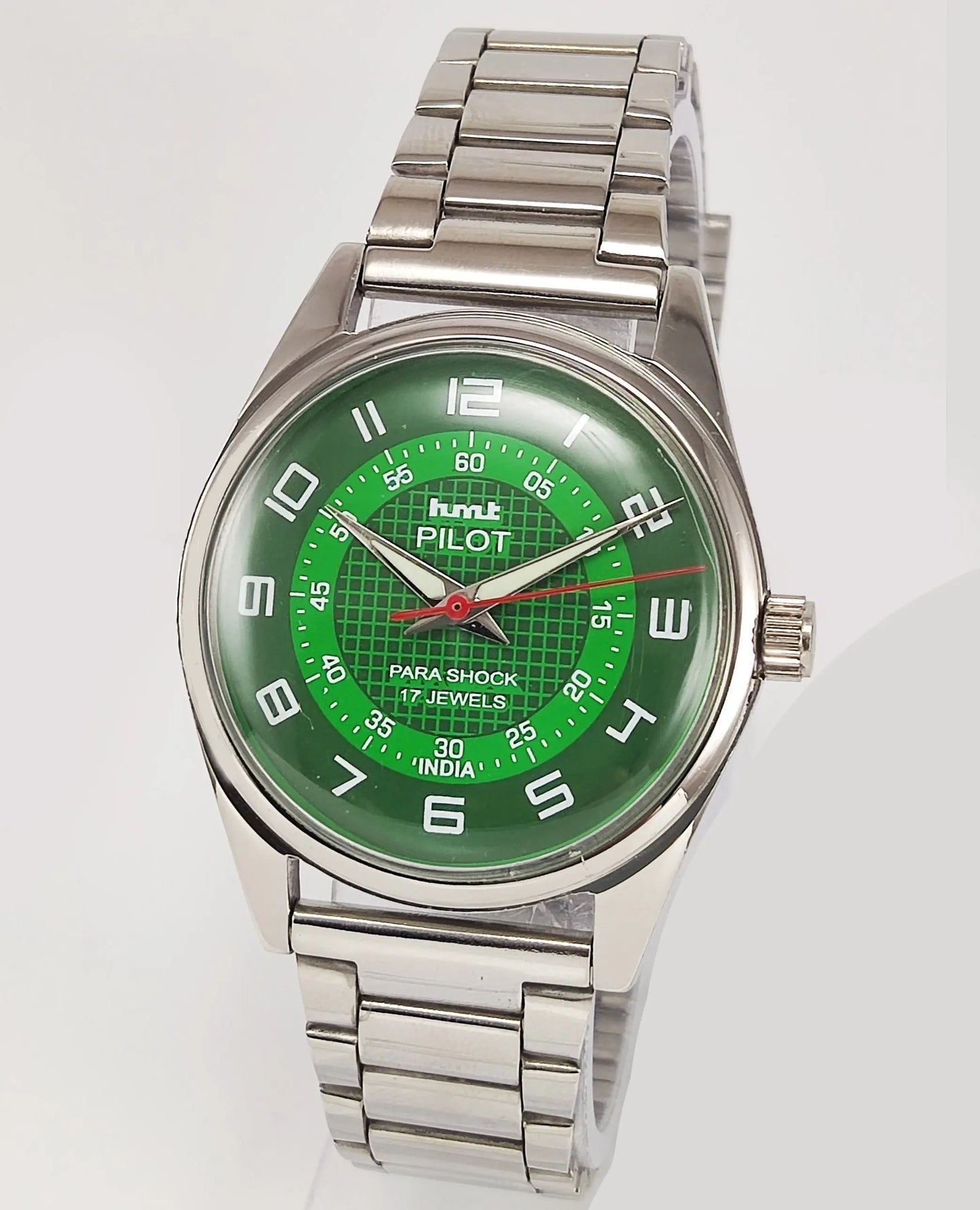 HMT Pilot Para Shock 17 Jewels Radium Hands Green Dial Mechanical Hand winding Men's Wrist Watch Discover-Diamonds