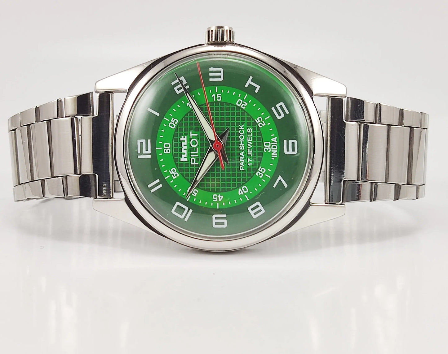 HMT Pilot Para Shock 17 Jewels Radium Hands Green Dial Mechanical Hand winding Men's Wrist Watch Discover-Diamonds