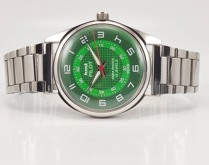 HMT Pilot Para Shock 17 Jewels Radium Hands Green Dial Mechanical Hand winding Men's Wrist Watch Discover-Diamonds