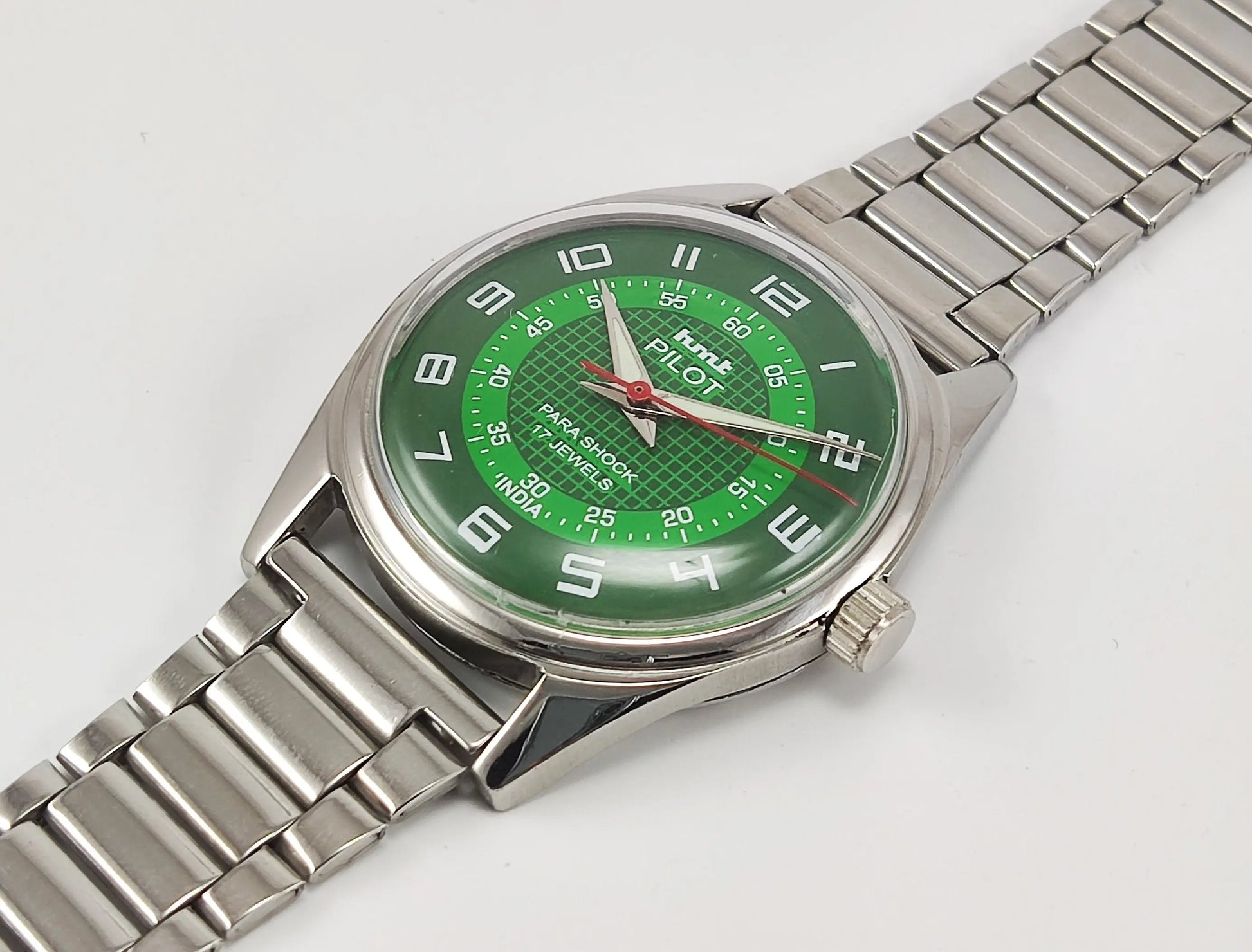 HMT Pilot Para Shock 17 Jewels Radium Hands Green Dial Mechanical Hand winding Men's Wrist Watch Discover-Diamonds