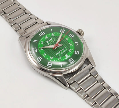 HMT Pilot Para Shock 17 Jewels Radium Hands Green Dial Mechanical Hand winding Men's Wrist Watch Discover-Diamonds