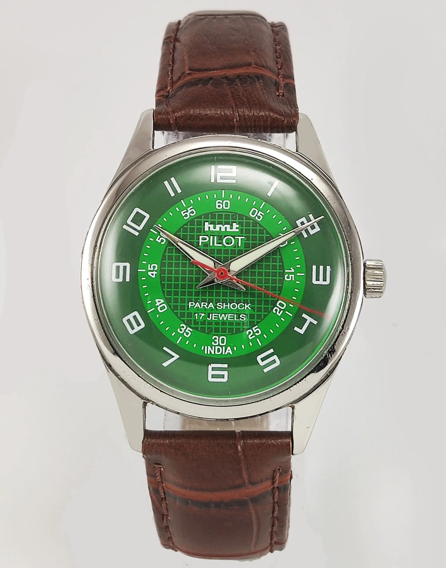 HMT Pilot Para Shock 17 Jewels Green Dial Mechanical Hand winding Men's Wrist Watch Discover-Diamonds