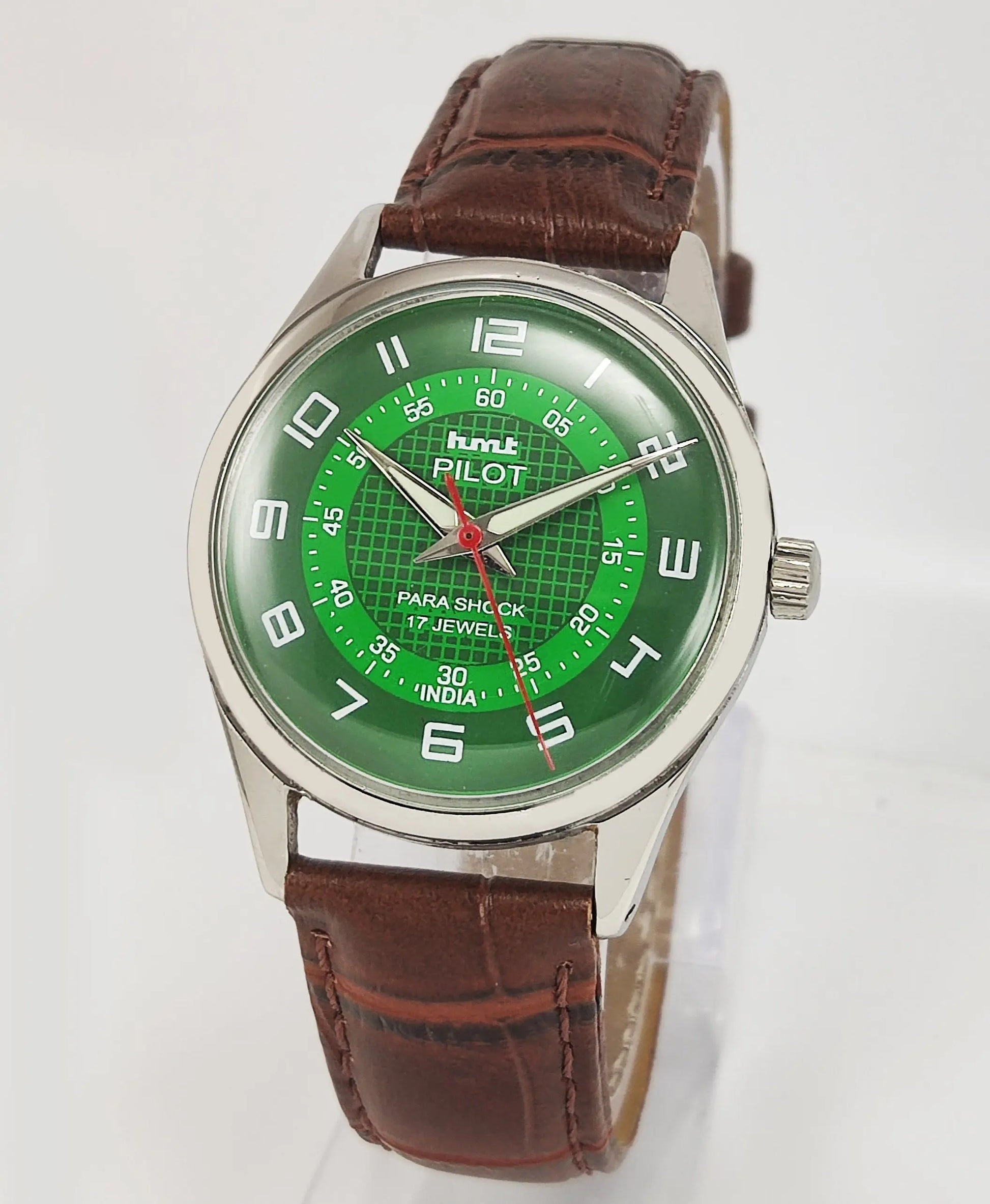 HMT Pilot Para Shock 17 Jewels Green Dial Mechanical Hand winding Men's Wrist Watch Discover-Diamonds