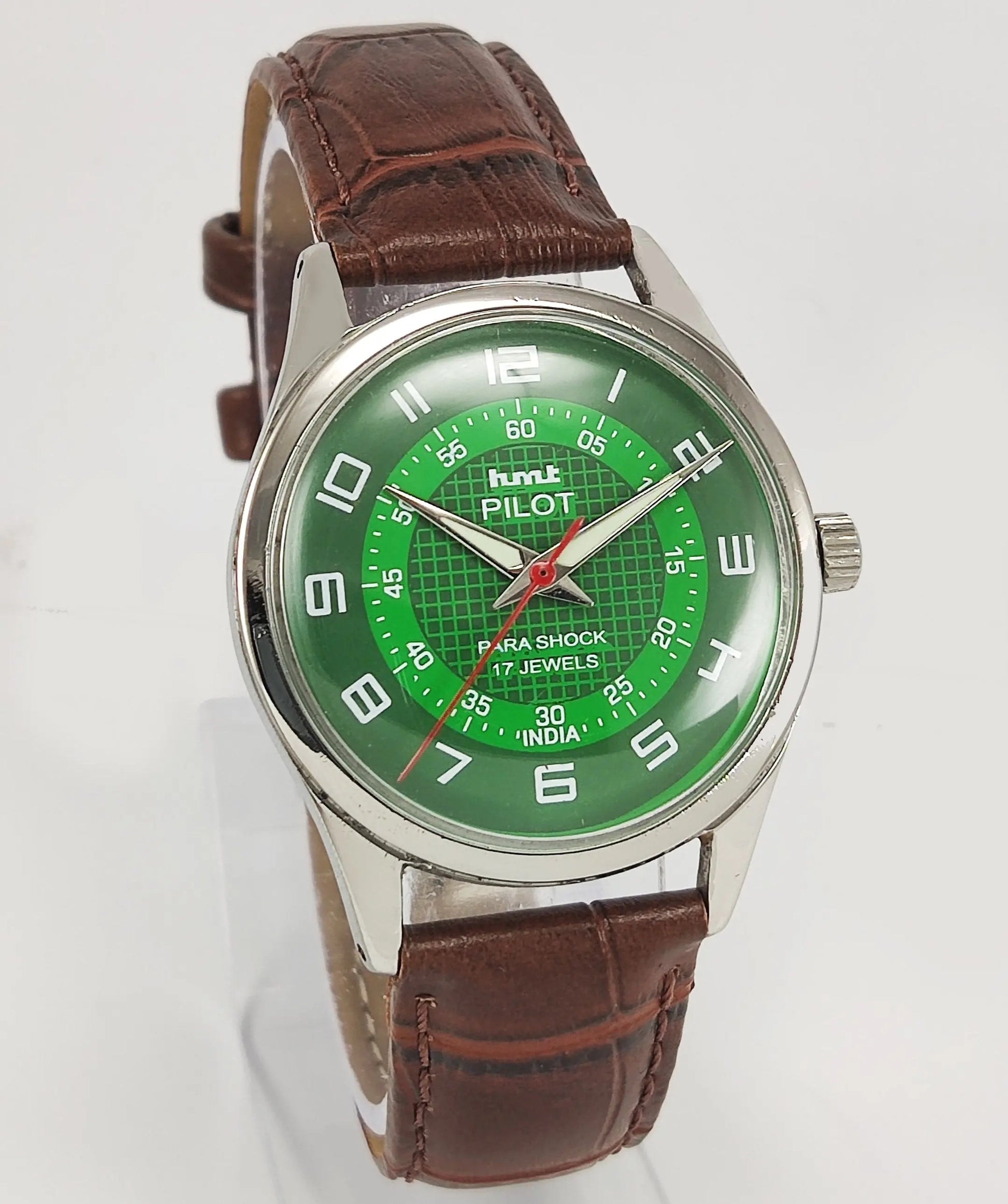 HMT Pilot Para Shock 17 Jewels Green Dial Mechanical Hand winding Men's Wrist Watch Discover-Diamonds