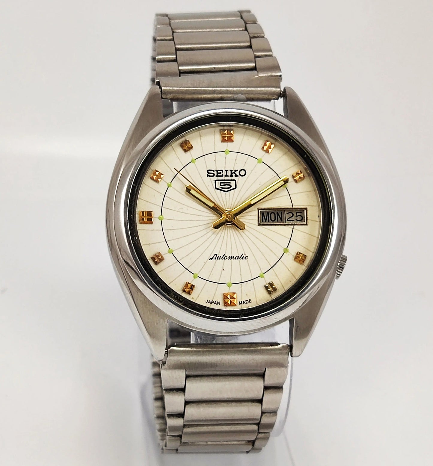 Seiko 5 Cream Color Dial 17 Jewels 7005A Japan Made Automatic Movement Men's Wrist Watch Discover-Diamonds