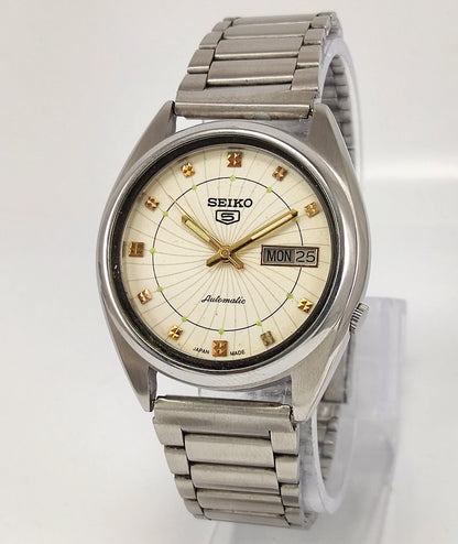 Seiko 5 Cream Color Dial 17 Jewels 7005A Japan Made Automatic Movement Men's Wrist Watch Discover-Diamonds