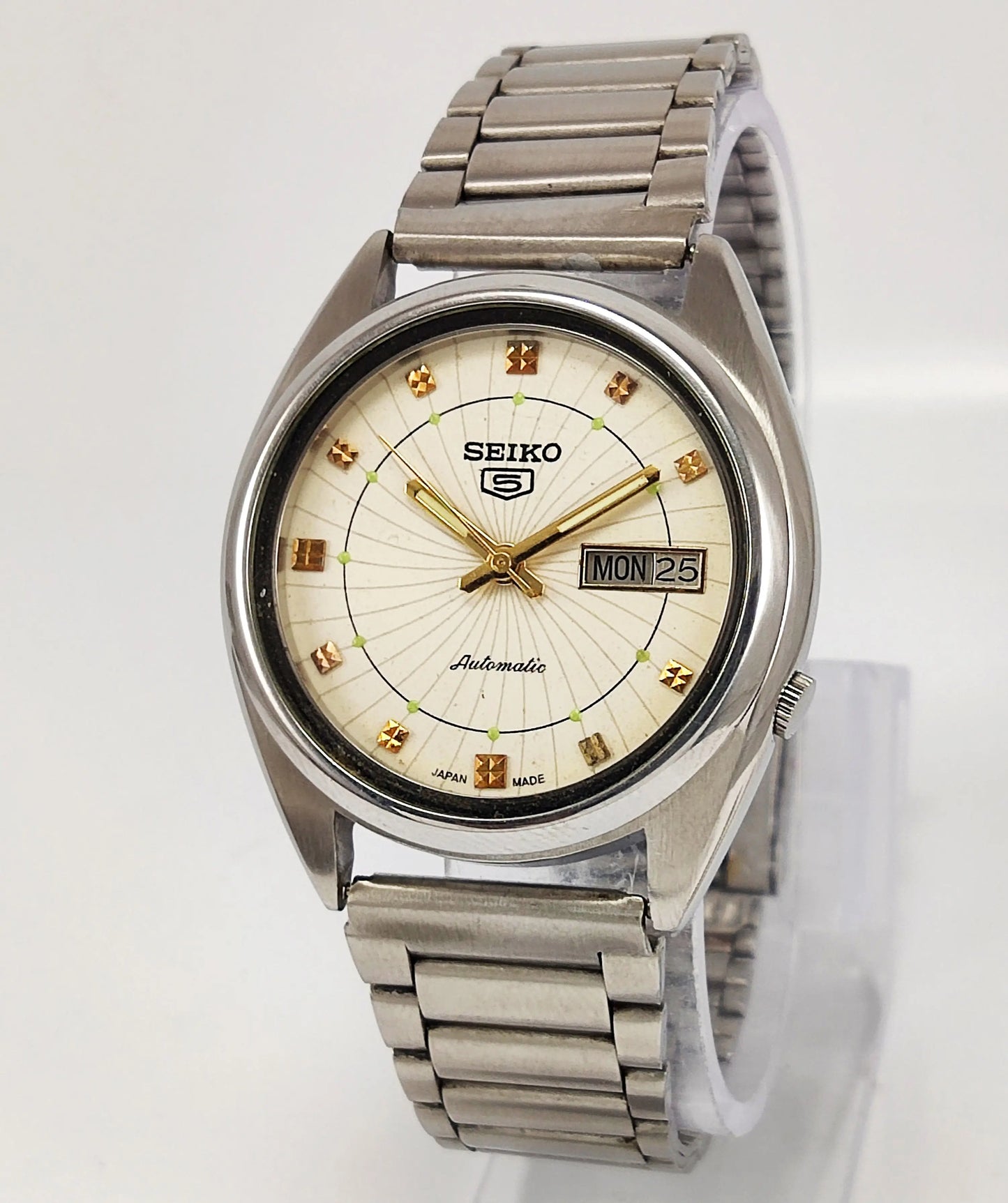 Seiko 5 Cream Color Dial 17 Jewels 7005A Japan Made Automatic Movement Men's Wrist Watch Discover-Diamonds