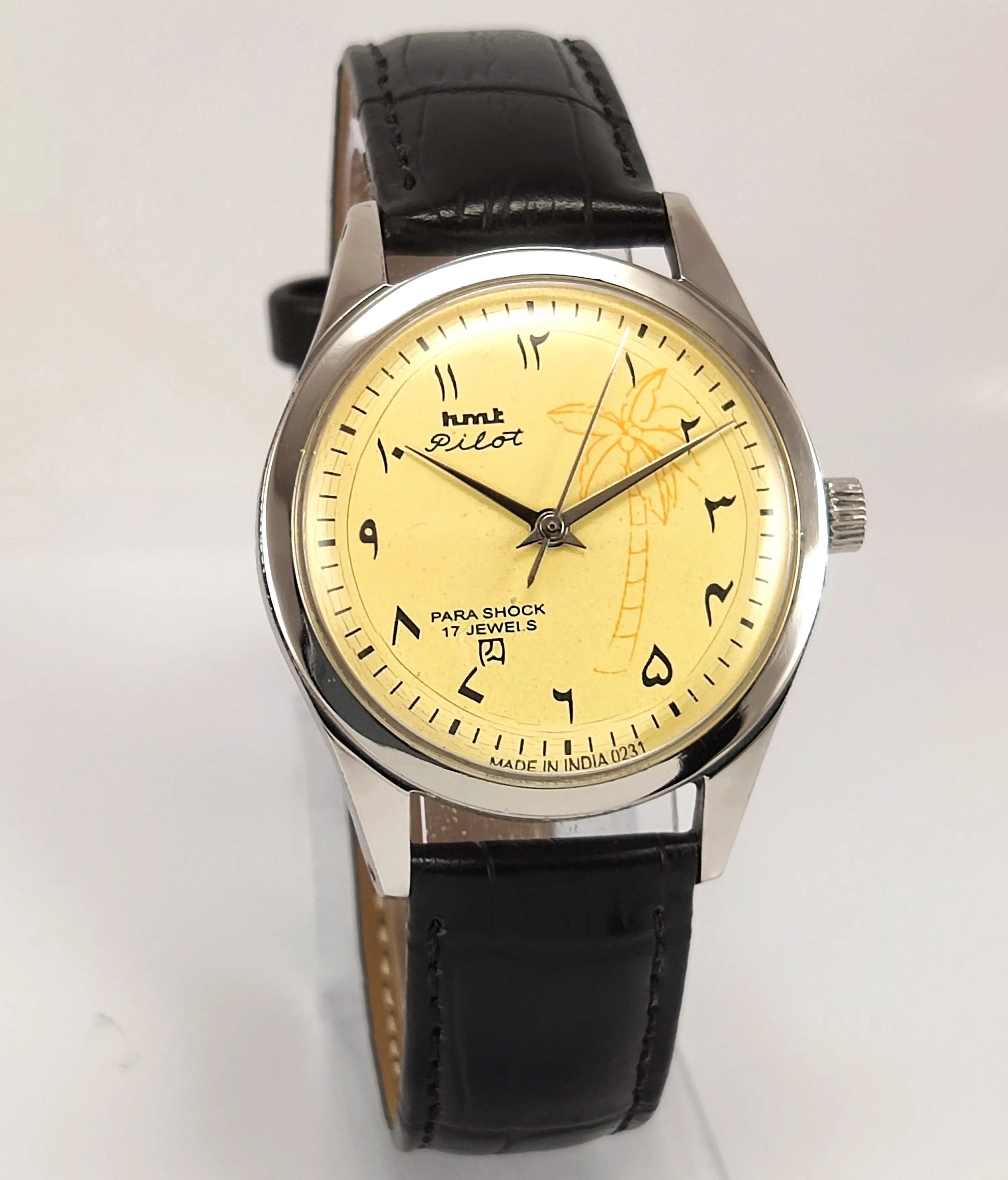 Hmt Yellow Arabic Dial Para Shock 17 Jewels India Made Hand-Winding Movement Men's Wrist Watch 0231 Discover-Diamonds