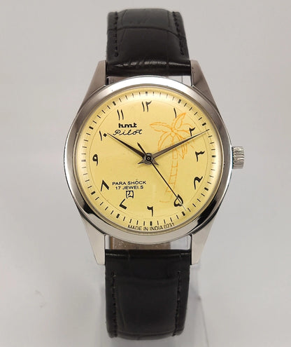 Hmt Yellow Arabic Dial Para Shock 17 Jewels India Made Hand-Winding Movement Men's Wrist Watch 0231 Discover-Diamonds