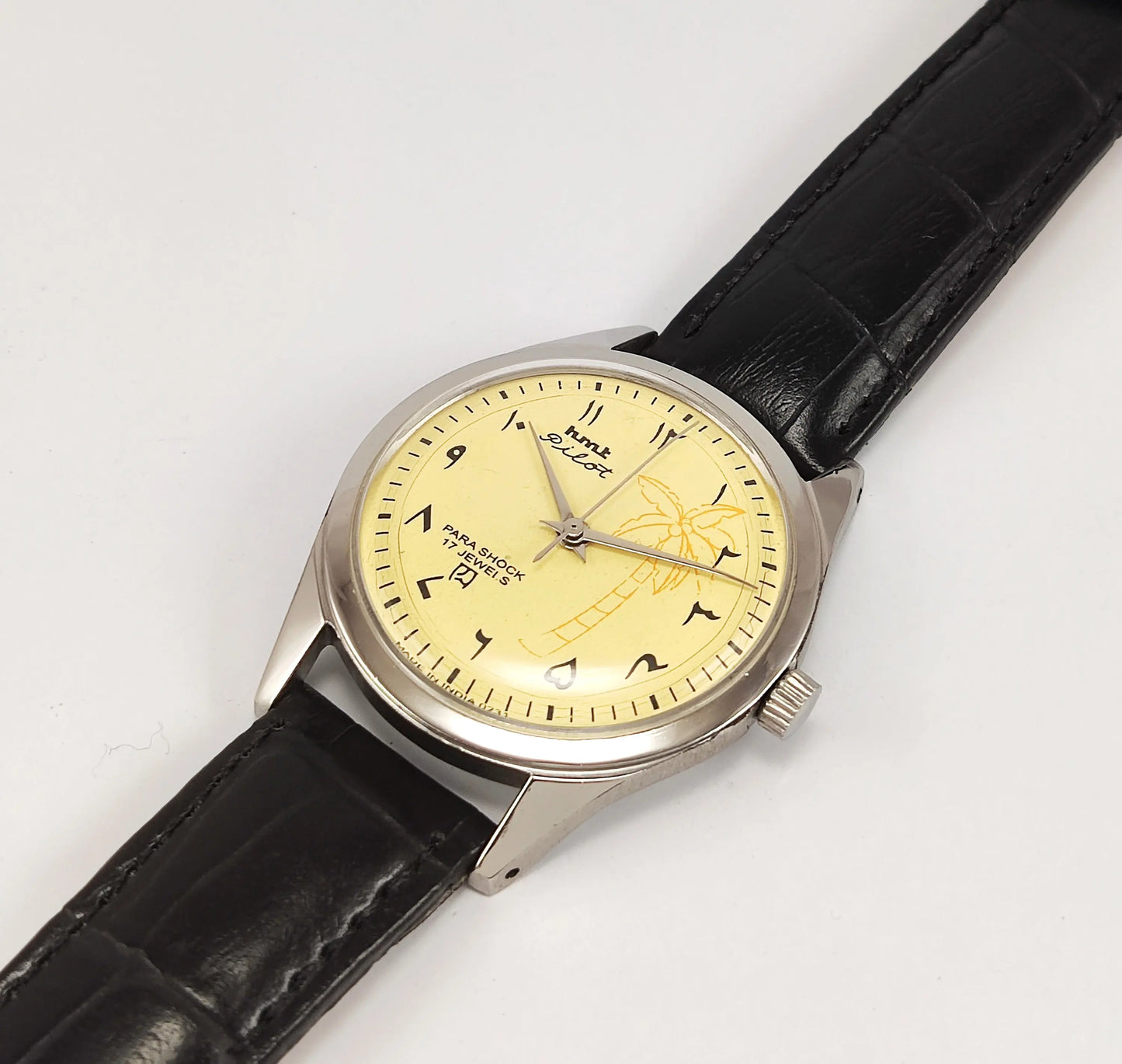 Hmt Yellow Arabic Dial Para Shock 17 Jewels India Made Hand-Winding Movement Men's Wrist Watch 0231 Discover-Diamonds