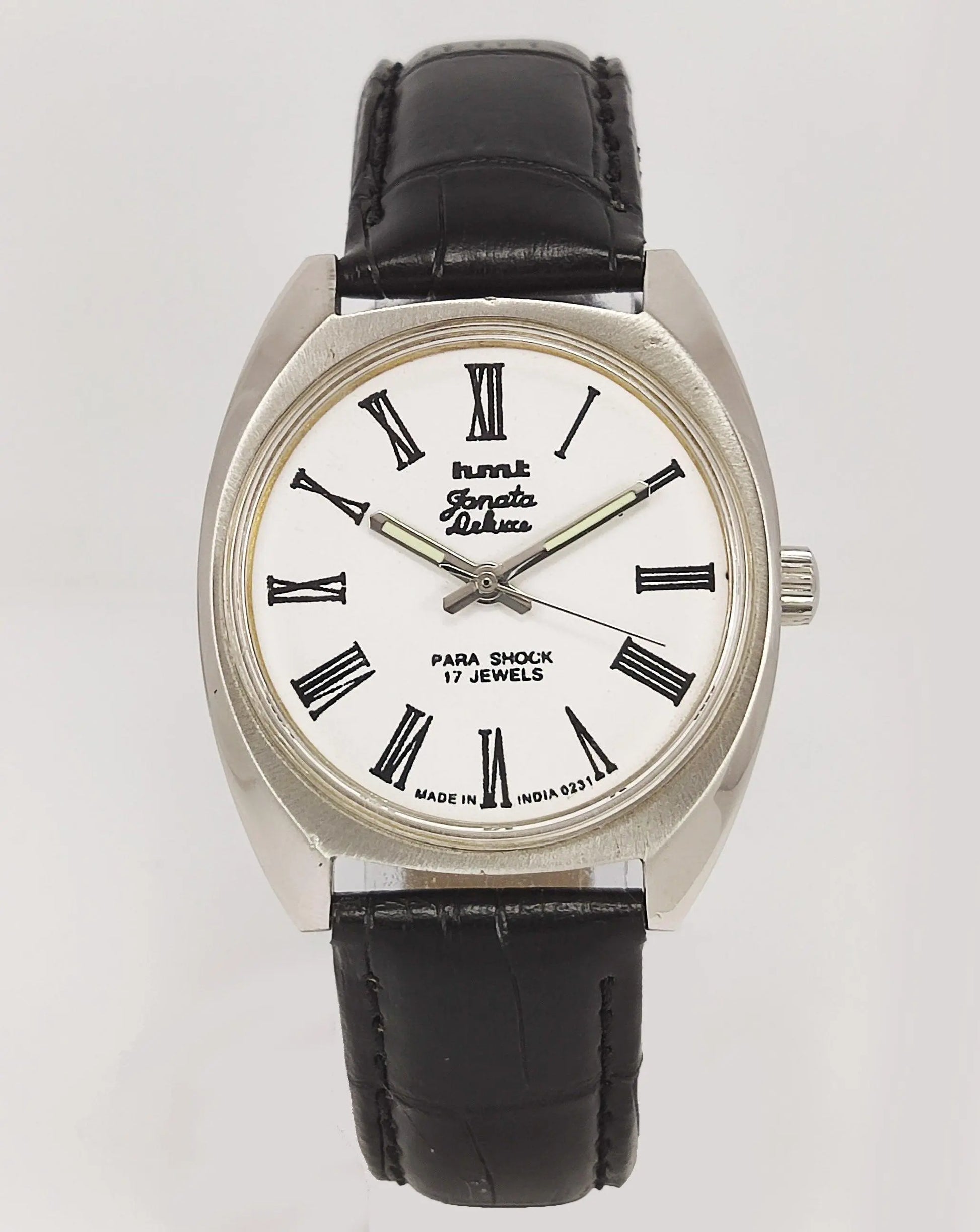 HMT Janata Deluxe Para Shock 17 Jewels White Dial Mechanical Hand winding Men's Wrist Watch 0231 - Discover-Diamonds