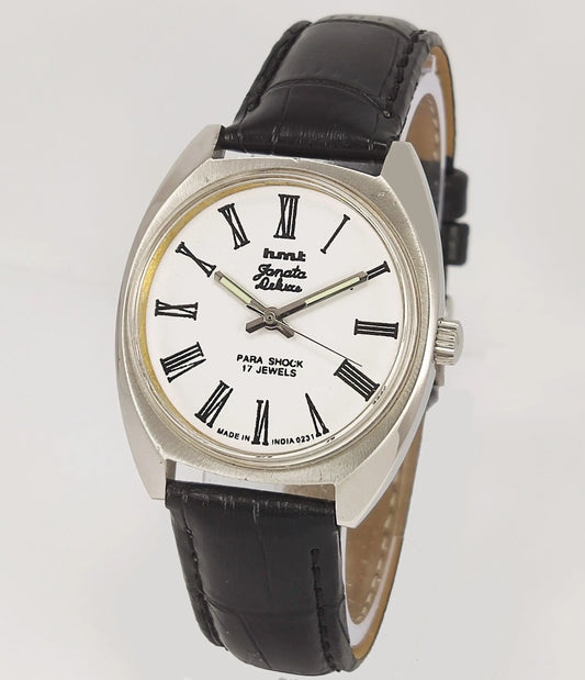 HMT Janata Deluxe Para Shock 17 Jewels White Dial Mechanical Hand winding Men's Wrist Watch 0231 - Discover-Diamonds