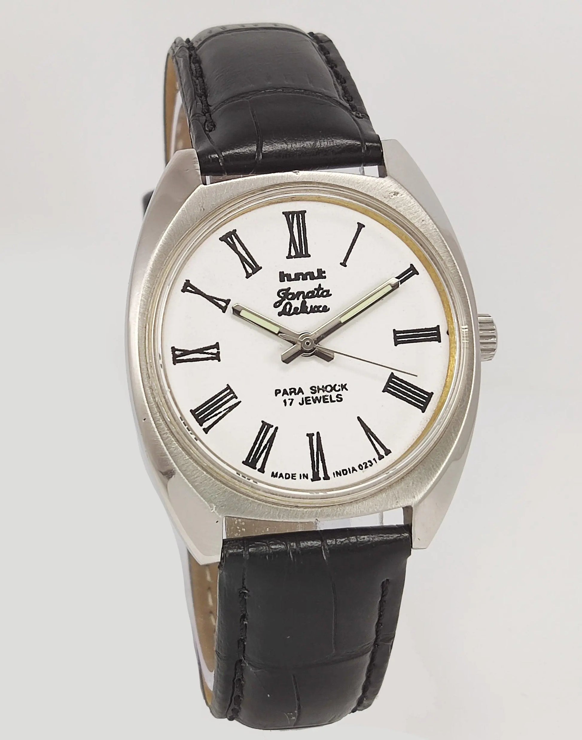 HMT Janata Deluxe Para Shock 17 Jewels White Dial Mechanical Hand winding Men's Wrist Watch 0231 - Discover-Diamonds